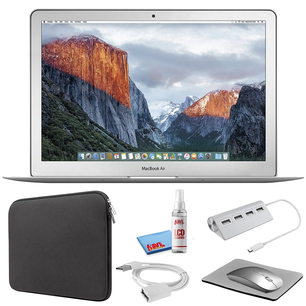 Apple MacBook Air 13-inch (i5 1.6GHz, 128GB SSD) (Early 2015, MJVE2LL/A) - Silver Bundle with Black Zipper Sleeve + Laptop Starter Kit + Cleaning Kit (Refurbished)