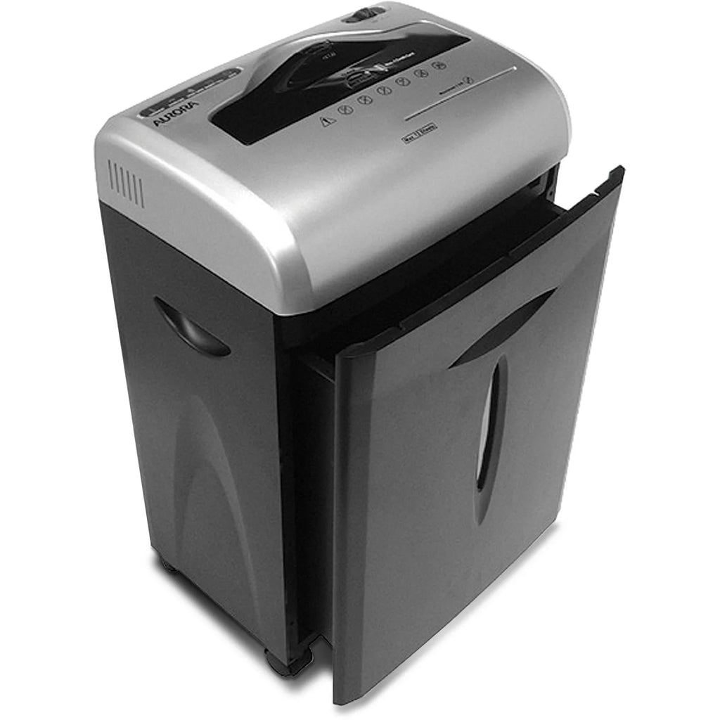 Aurora GB 12-Sheet Cross-Cut ShredSafe Paper, CD and Credit-Card Shredder with Pull-Out Wastebasket