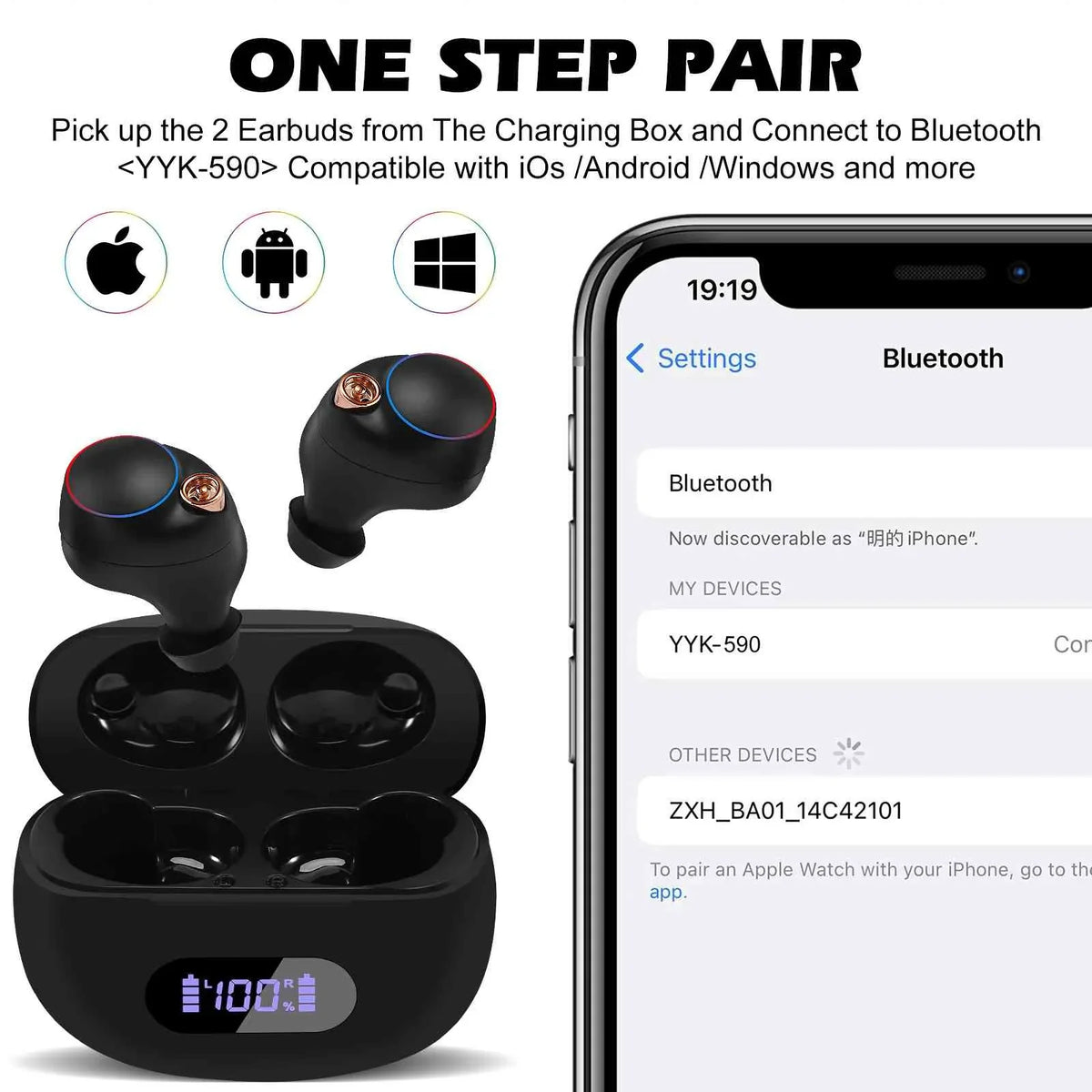 UrbanX True Wireless Bluetooth Earbuds + Charging Case, Black, Dual Connect, IPX5 Water Resistance, Bluetooth 5.2 Connection, Balanced, Bass Boost Compatible with Lenovo Tab M9