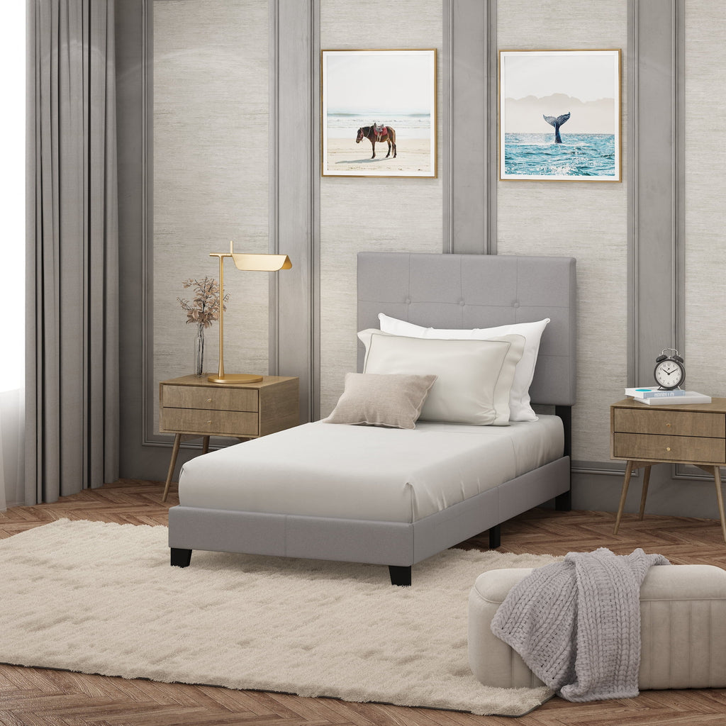 Furinno Laval Button Tufted Bed Frame, 12 Piece SLatitude Style, Glacier, Twin