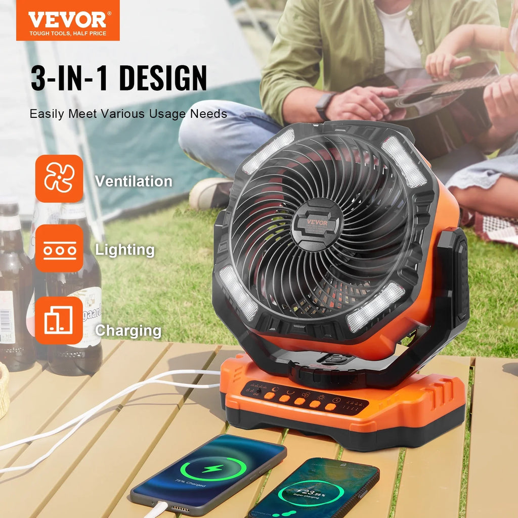 SKYSHALO 13 inch Portable Fan Rechargeable with LED Lantern 4 Speeds Swivel Timer