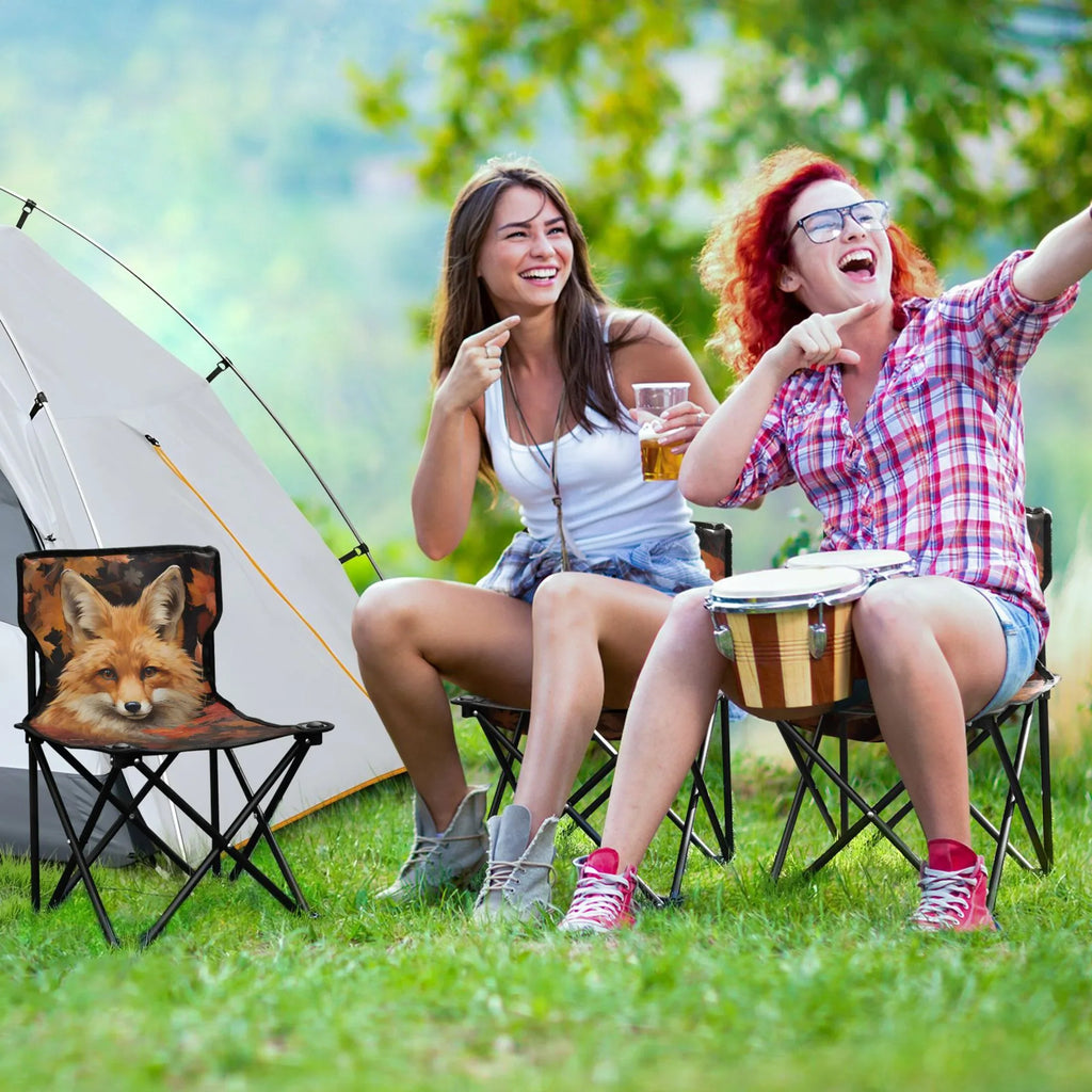 Fox in Autumn Leaves Portable Camping Chair Outdoor Folding Beach Chair Fishing Chair Lawn Chair with Carry Bag Support to 220LBS