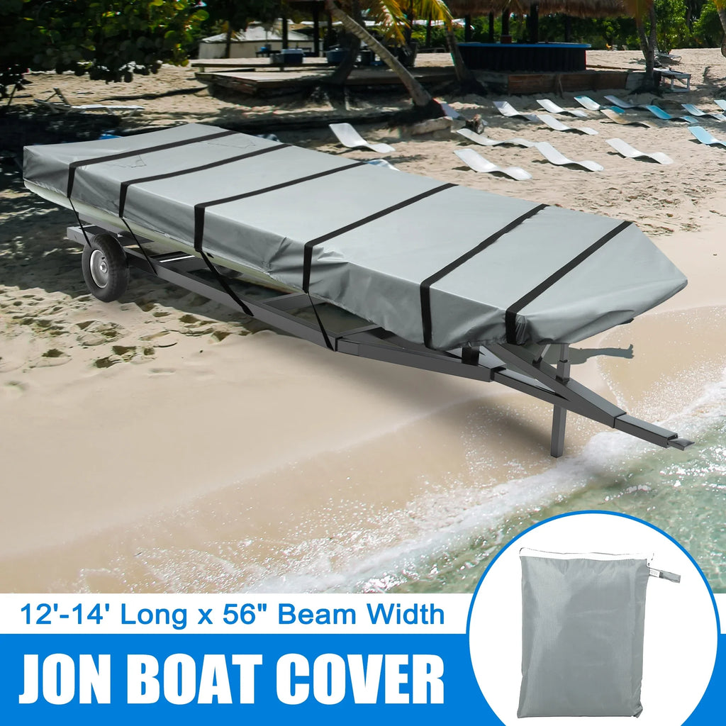 Unique Bargains 1 Set 12"-14"x56" Jon Boat Cover 210D Polyester Air Vents Waterproof Sunshine Resist Boat Cover Gray