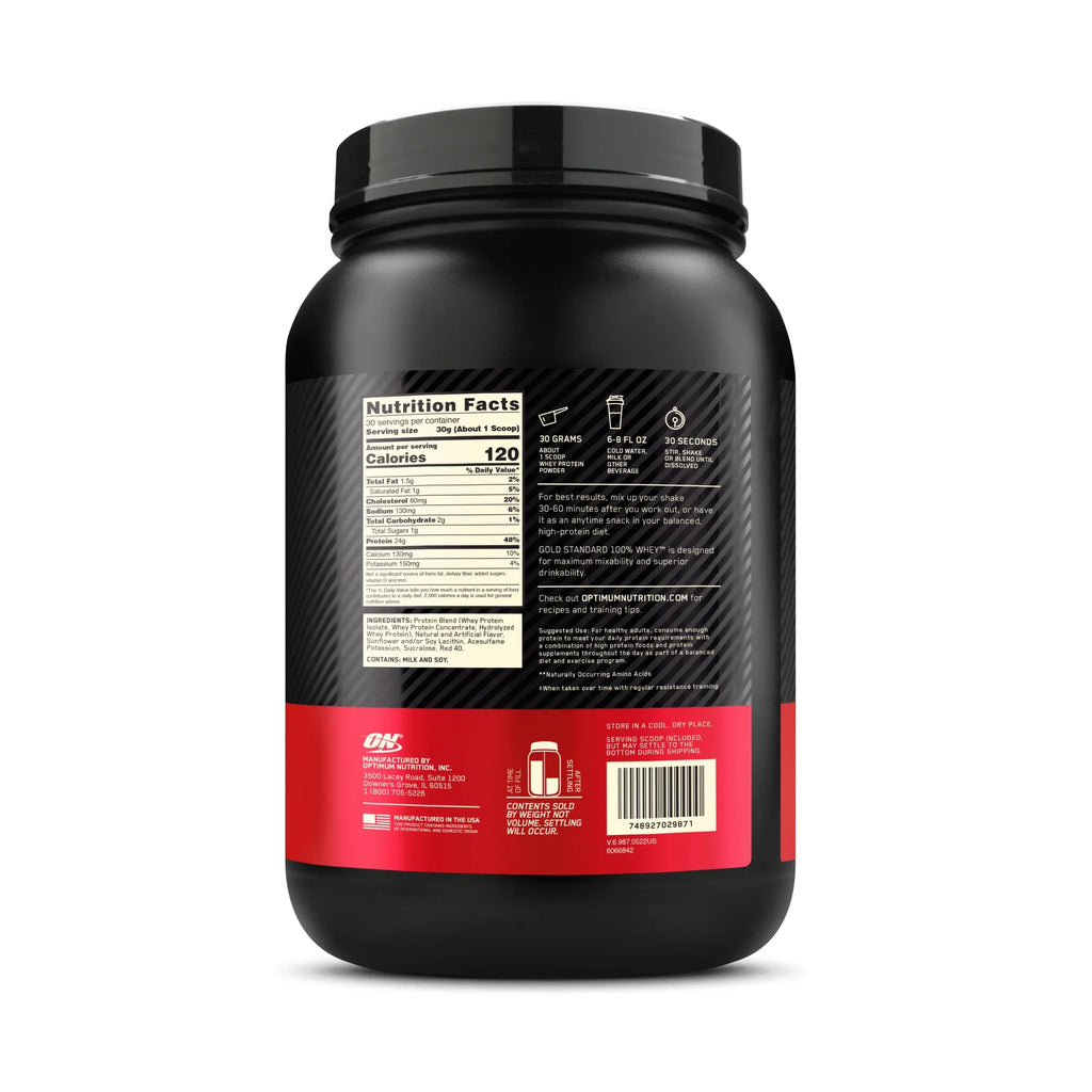 Optimum Nutrition, Gold Standard 100% Whey Protein Powder, 24 g Protein, Strawberry Banana, 2 lb, 30 Servings