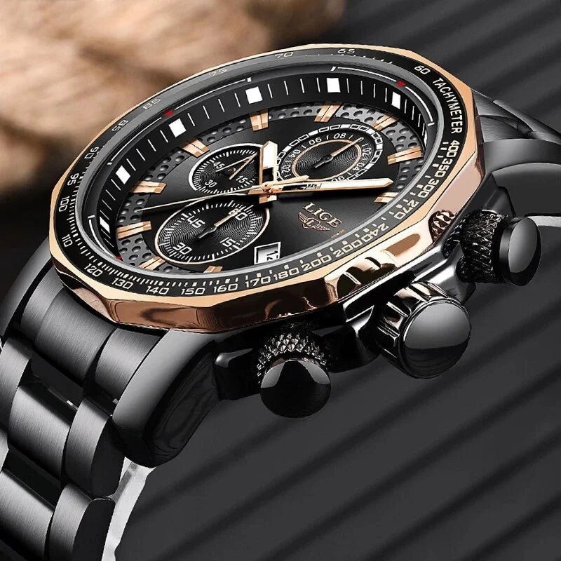 New Sport Chronograph Mens Watches Top Brand Luxury Full Steel Quartz Clock Waterproof Big Dial Watch Men Montre Homme silver white