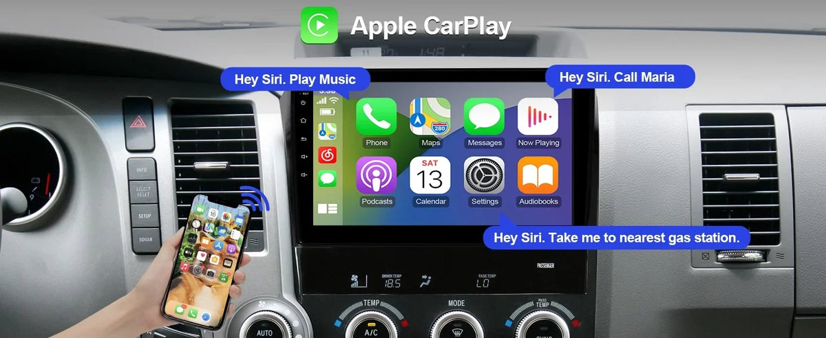 2+32G 10.1 inches Android 10 Double Din Car Stereo for Toyota Tundra 2007-2013 & Sequoia 2008-2018 IPS Touchdisplay Screen Car Radio with Carplay & Android Auto Support Backup Camera GPS Navi FM BT
