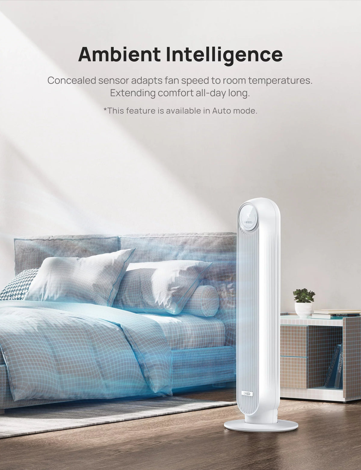 Dreo Tower Fan, Quiet Smart WiFi Fan with Remote, 90° OscilLatitudeing, Voice Control, 4 Modes, 4 Speeds, 8H Timer，white
