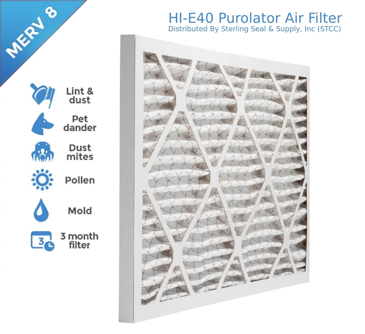 16x24x1, PuroLatitudeor / Air Guard  Hi-E 40 Extended Surface Pleated Air Filter, Mechanical MERV 8, (6 Pack)