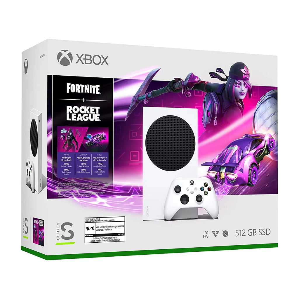 Microsoft Xbox Series S – Fortnite & Rocket League Bundle (Disc-free Gaming) - White, 512 GB Video Game Consoles, Bundled with Silicone Controller Cover Skin + Batteries and Charger Accessories Set