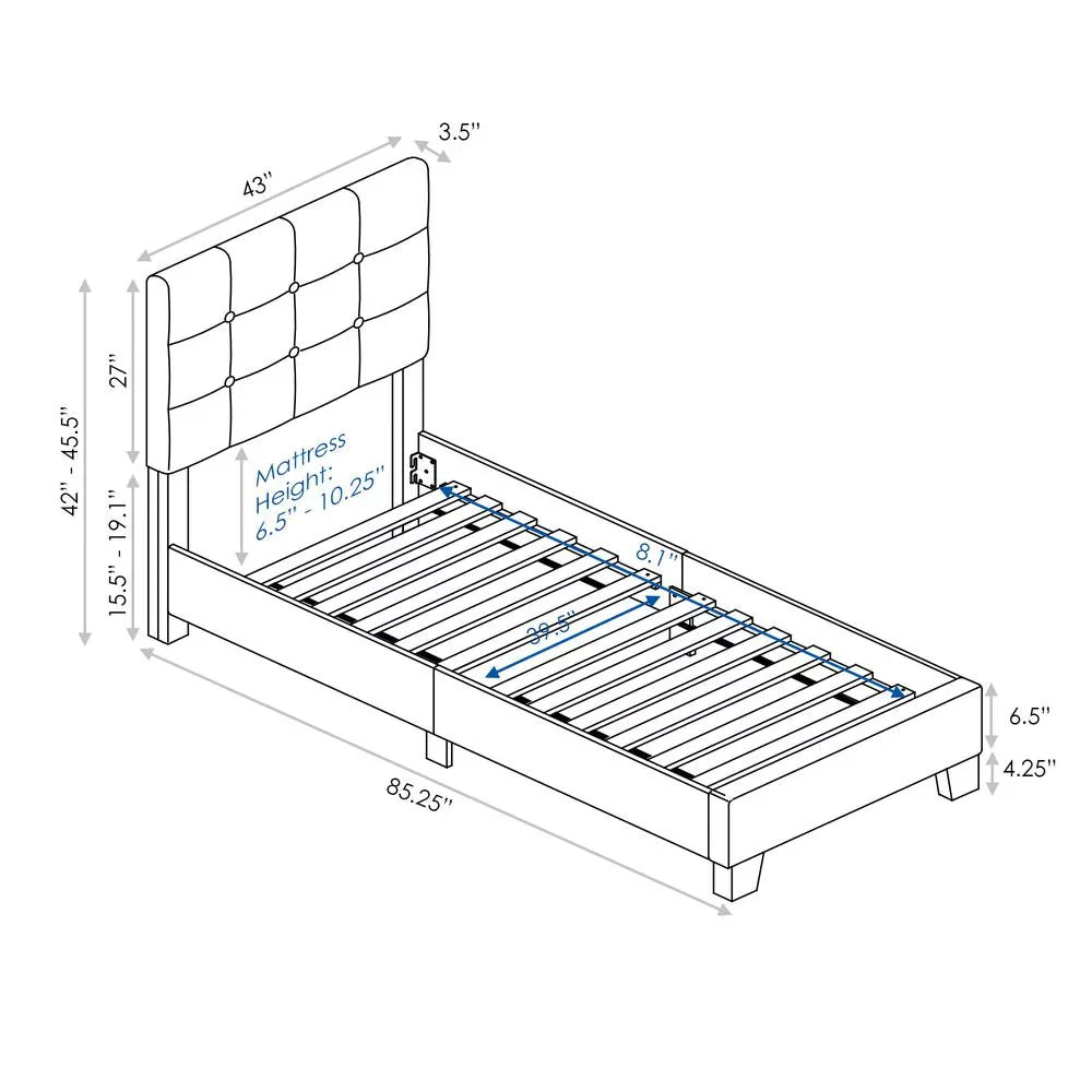 Furinno Laval Button Tufted Bed Frame, 12 Piece SLatitude Style, Glacier, Twin