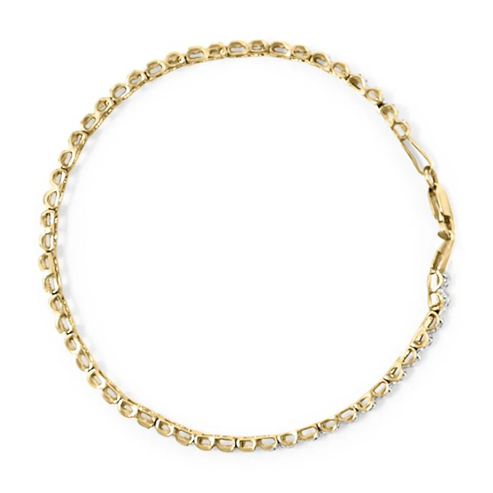 Haus of Brilliance 10K Yellow Gold 1.00 Cttw Womens Round Cut Diamond Link Lobster Claw Clasp Prong Bracelet (I-J Color, I3-Promo Clarity) - Size 7"
