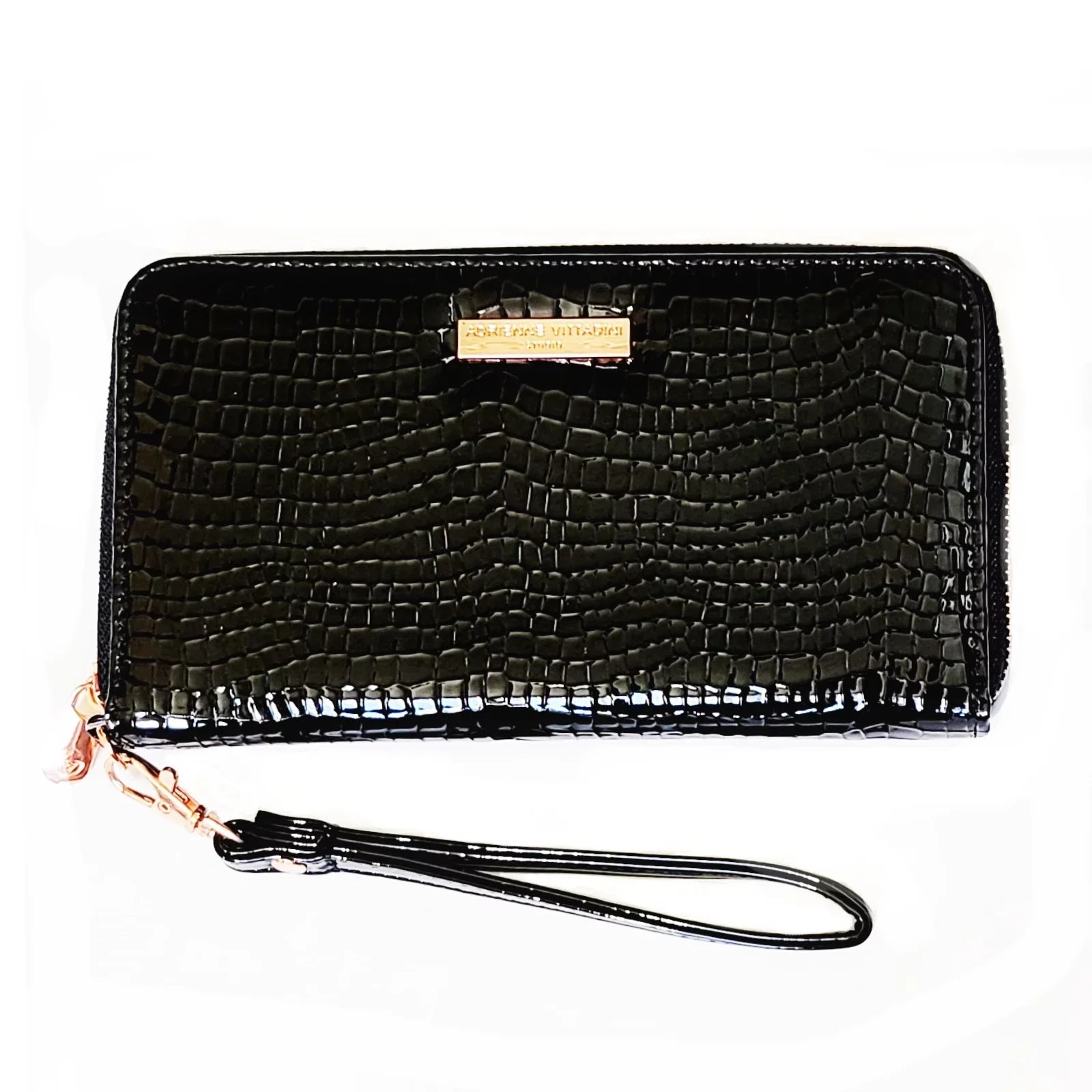 Adrienne Vittadini RFID Patent Croc Textured Wristlet Wallet Phone Case