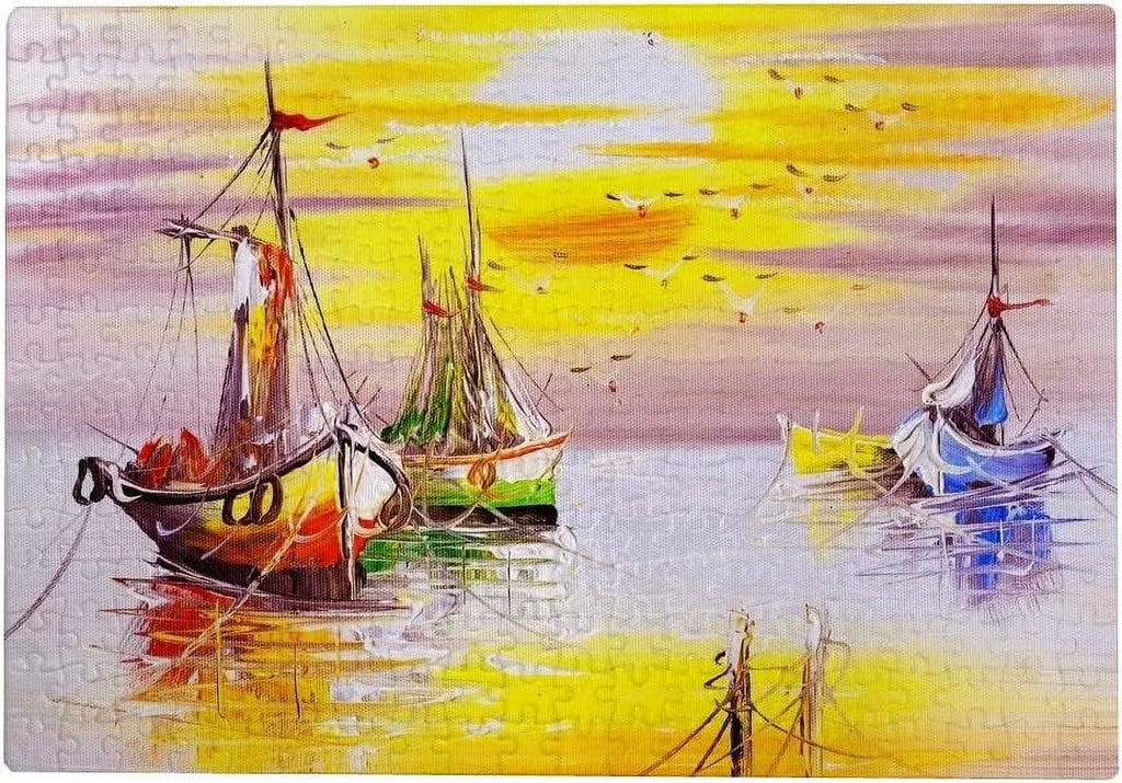 Wellsay Jigsaw Puzzles Oil Painting Vintage Sailing Boat Sea Ocean Sunset for Kids Adults Education