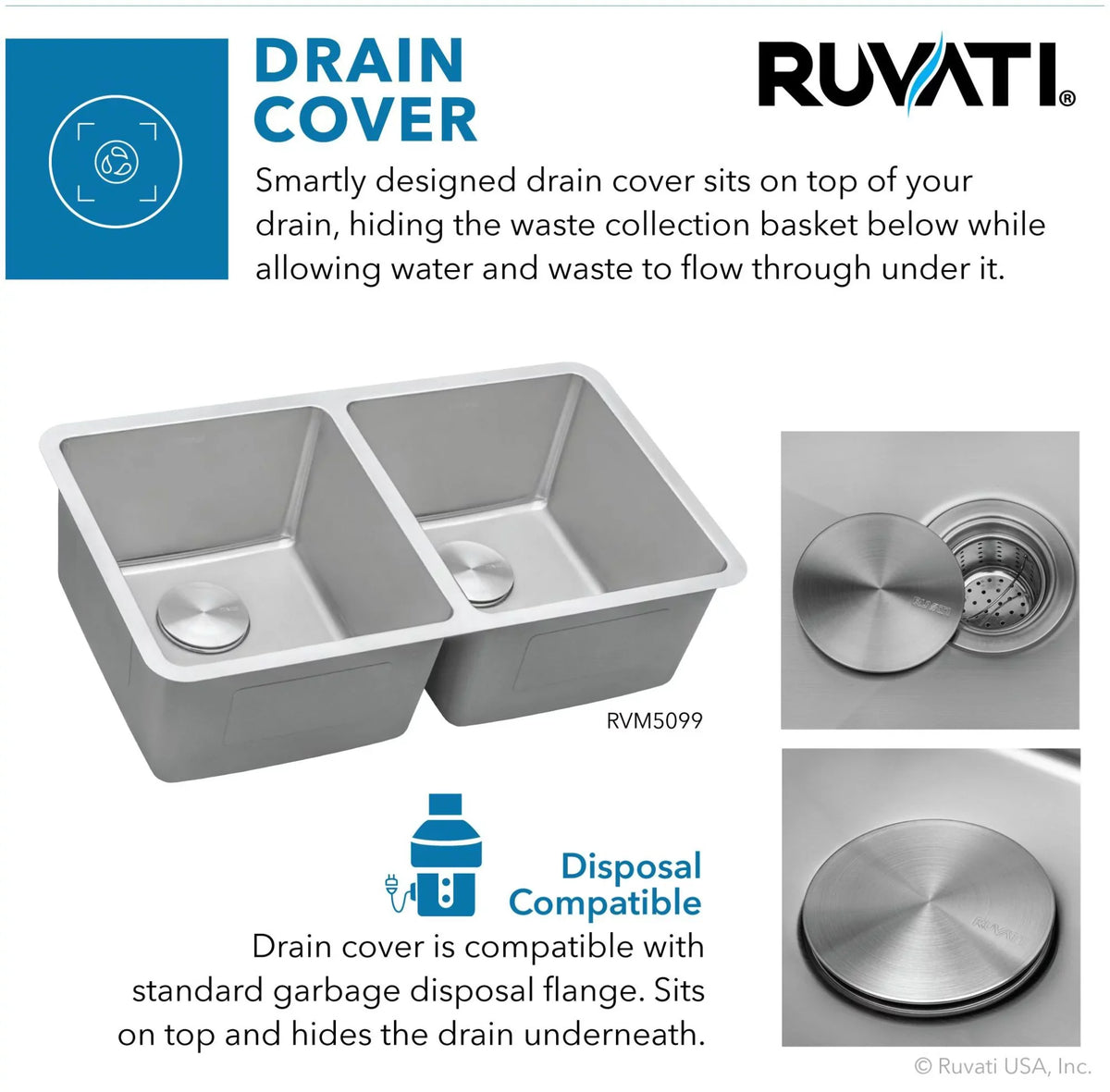 Ruvati USA RVM5099 31 in. Undermount 50-50 Double Bowl 16 Gauge Stainless Steel Kitchen Sink