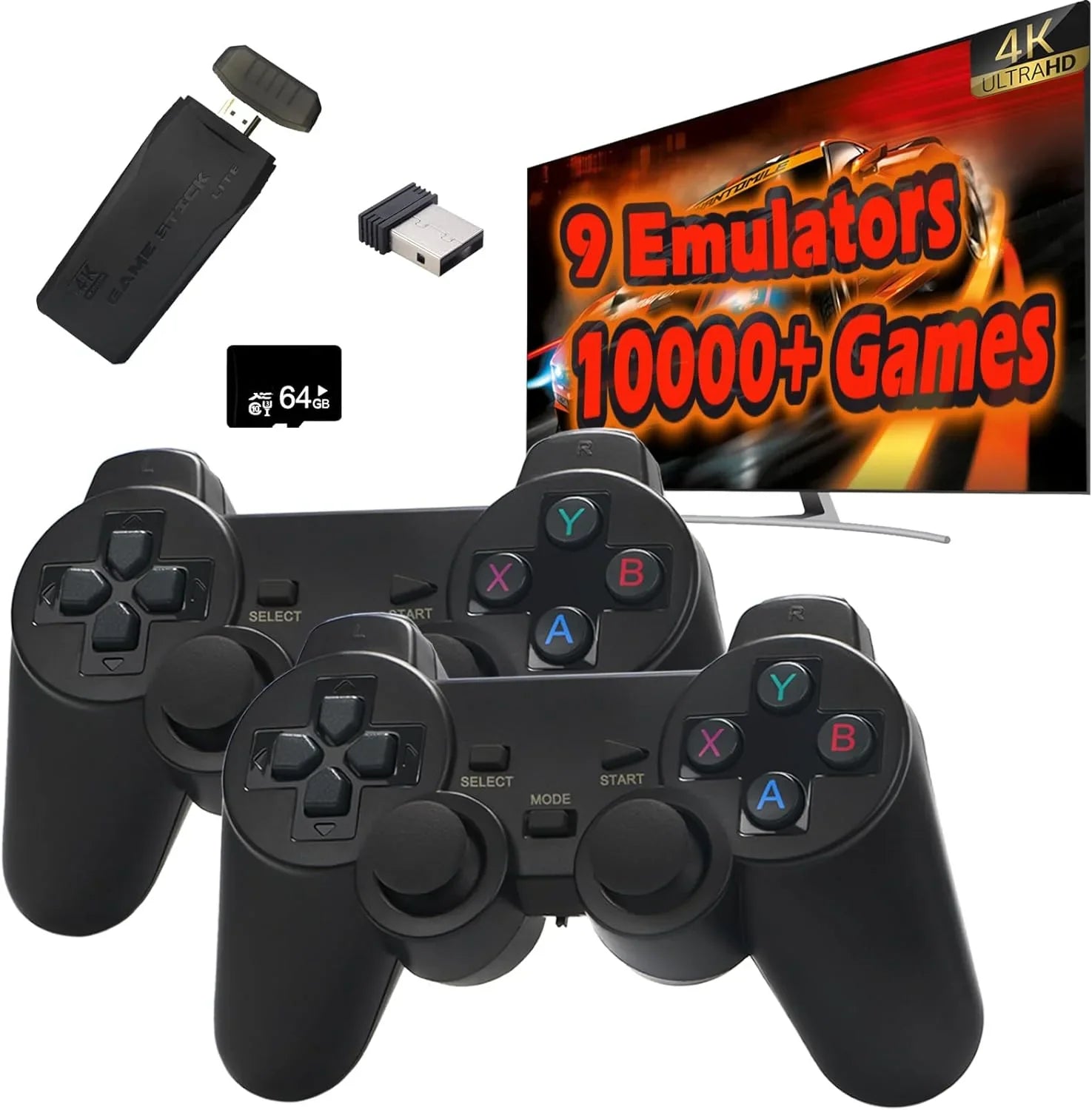 Wireless Retro Game Console, Plug and Play Video Game Stick Built in 20000+ Games,9 Classic EmuLatitudeors, 4K High Definition HD Output for TV with Dual 2.4G Wireless Controllers