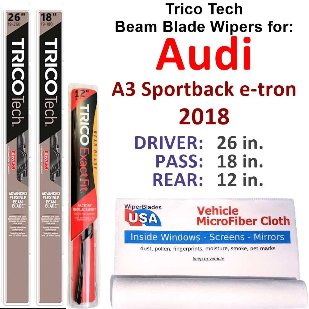 2018 Audi A3 Sportback e-tron Beam Blade Wipers (Set of 3) w/Rear Wiper
