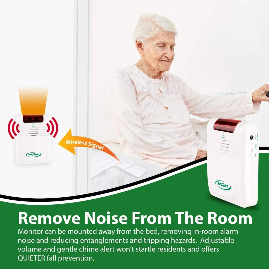 Smart Caregiver Wireless Bed Alarm System - Cordless Bed Alarm Pad (20” x 30”) with Remote Alert Monitor, 20 Individual Cleaning Wipes and Liberty 7 Day Pill Box