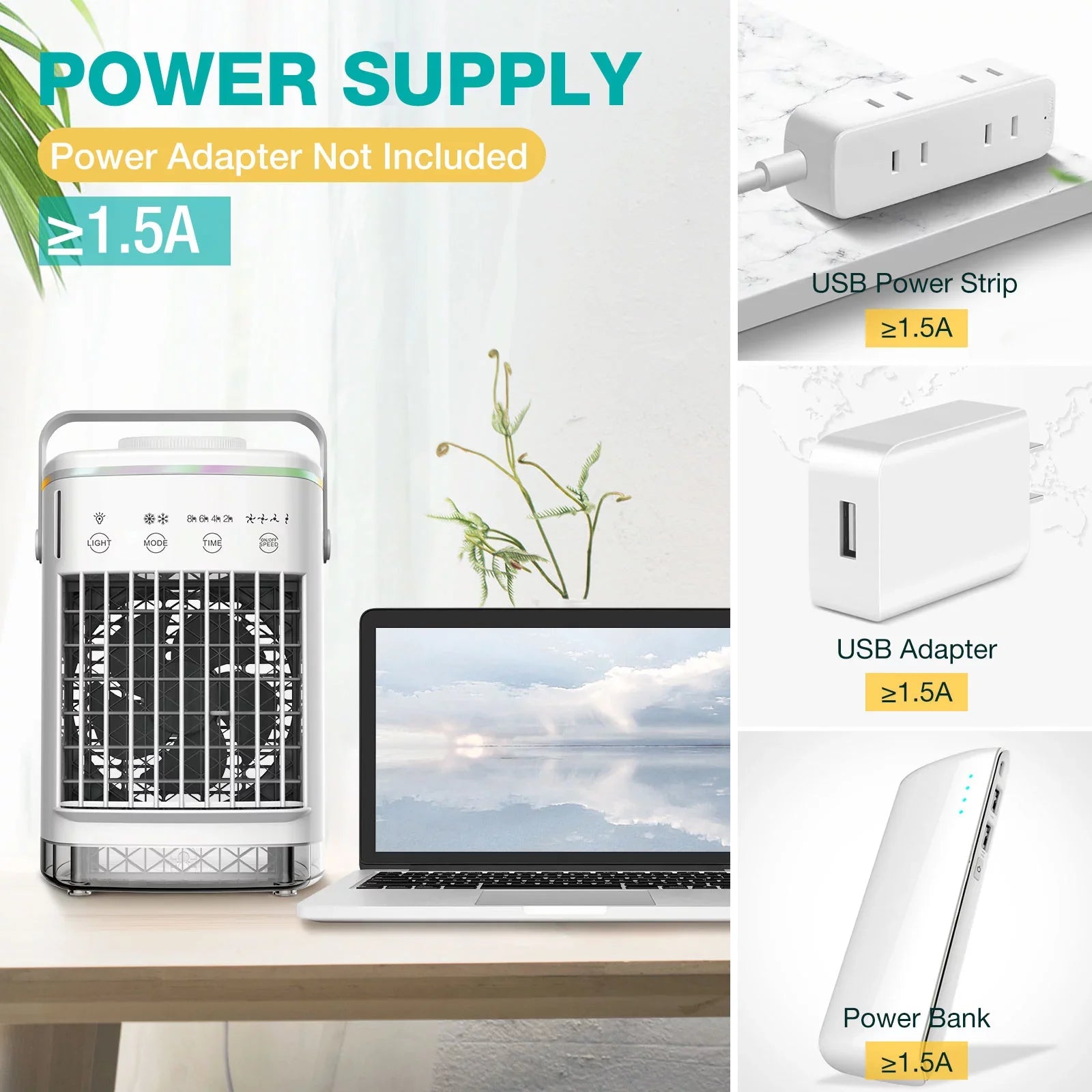Hiroke Portable Air Conditioners Fan Desktop Air Cooler with 4-Speed Personal Mini Air Conditioner 7 Night Light & 2-8H Timer Desk Spray Fan for Home Office Camping