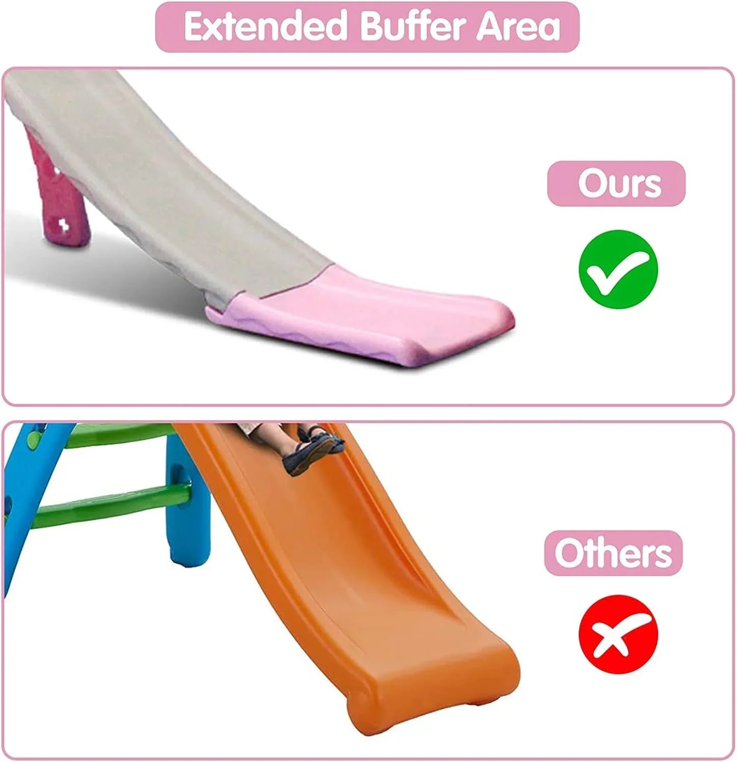 Kinbor 5 in 1 Toddler Slide Swing Set, Climber Slide Playground Baby Playset for Outdoor & Indoor with Basketball Hoop, Extra Long Slide & Easy Climb Stairs, Pink