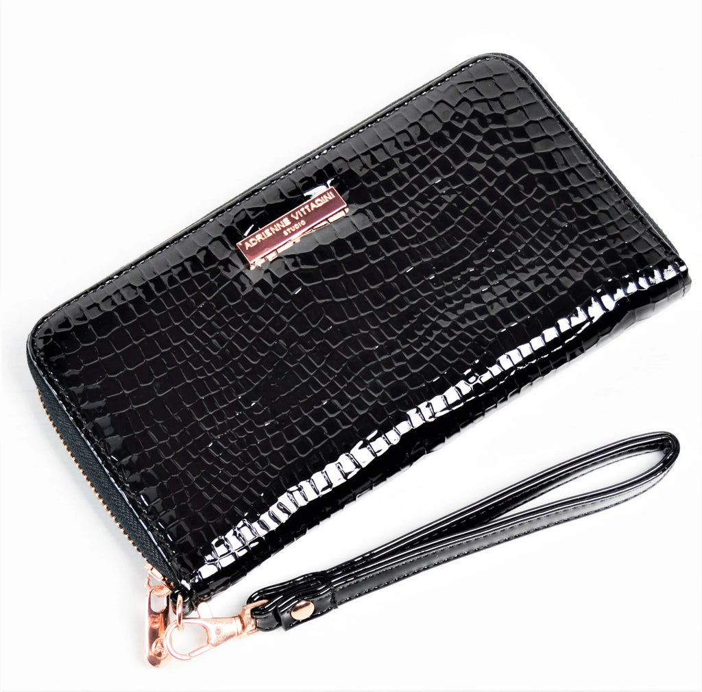 Adrienne Vittadini RFID Patent Croc Textured Wristlet Wallet Phone Case