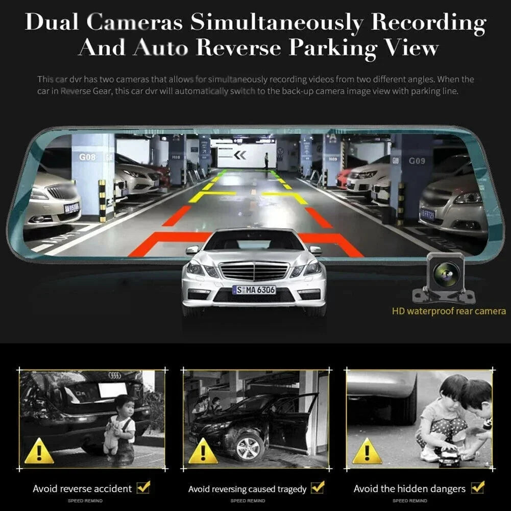 For HD Car DVR Front Rear Dual  Cam 10-Inch Touch Screen Rearview Mirror Video Recorder Dashcam Dropshipping