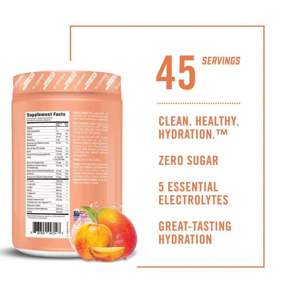 BioSteel Zero Sugar Hydration Mix, Great Tasting Hydration with 5 Essential Electrolytes, Peach Mango Flavor, 45 Servings per Tub
