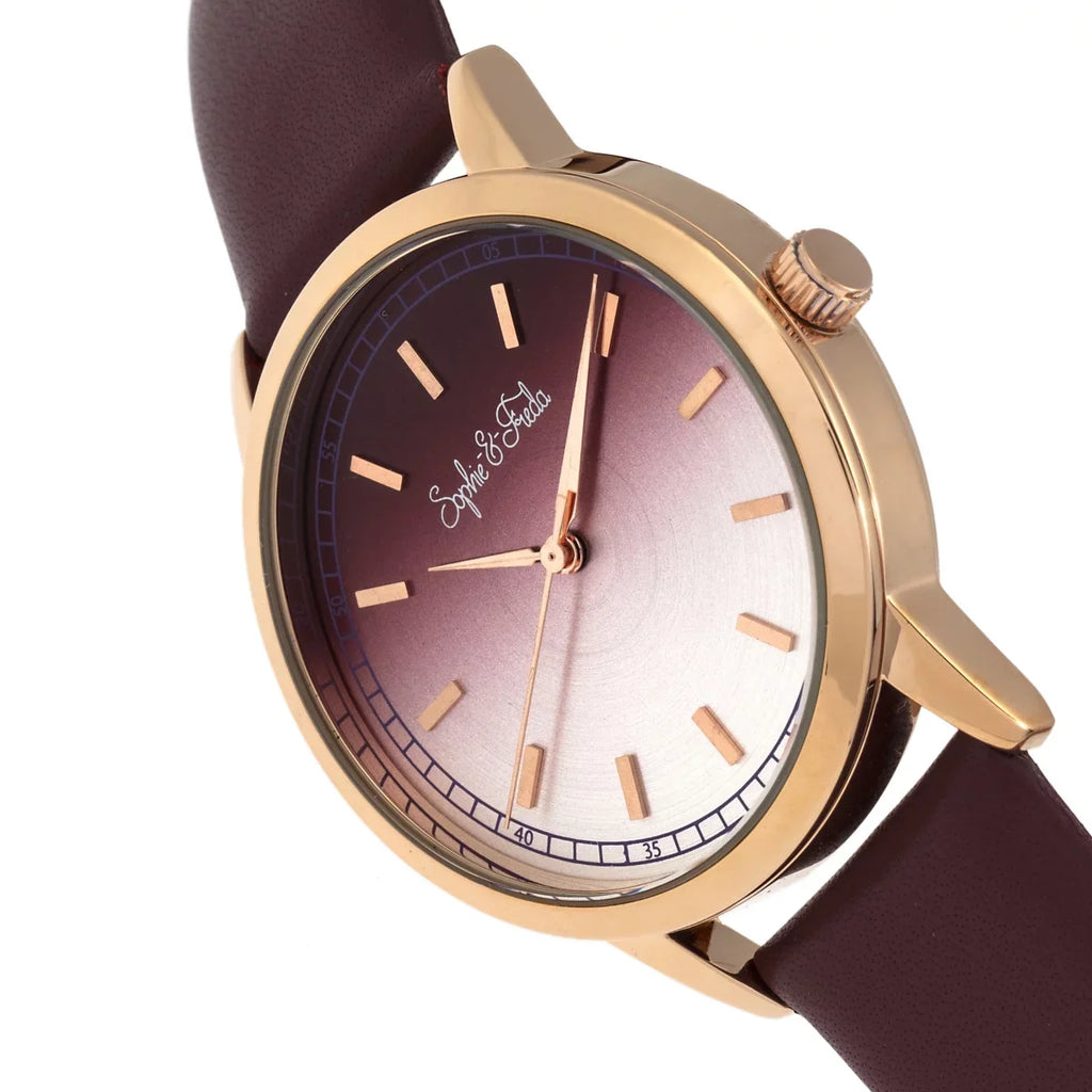 Sophie & Freda SAFSF5105 Sophie & Freda San Diego Leather-Band Womens Watch, Maroon