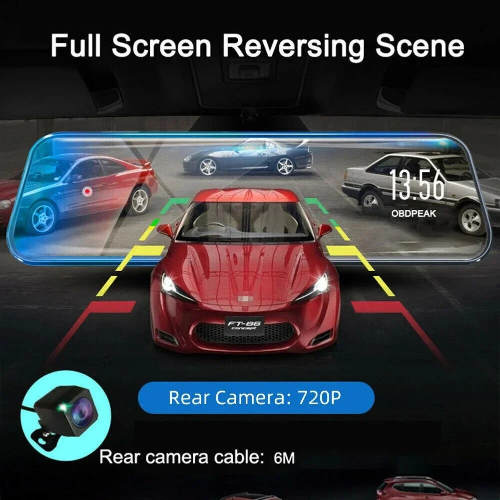 For HD Car DVR Front Rear Dual  Cam 10-Inch Touch Screen Rearview Mirror Video Recorder Dashcam Dropshipping
