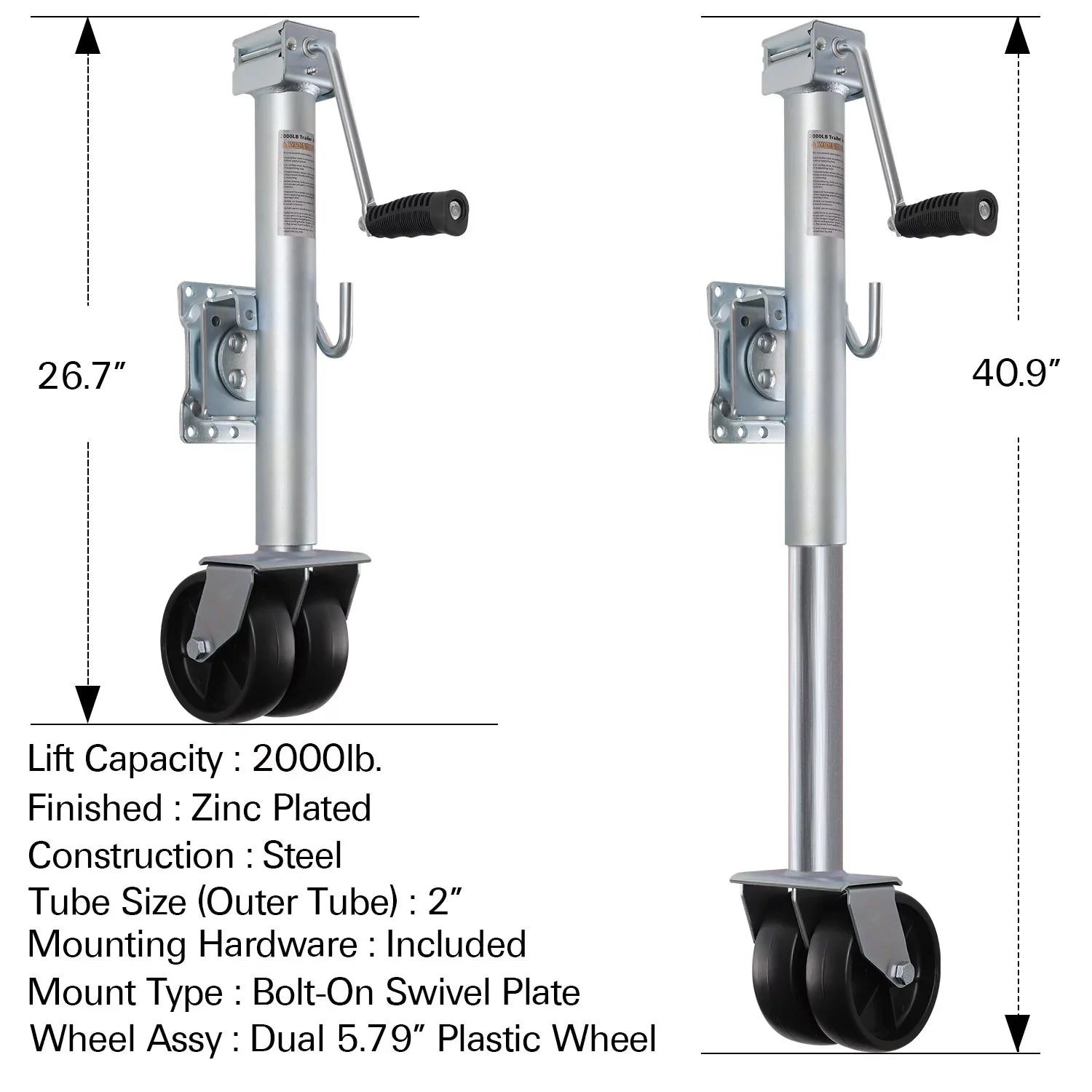 Weize Trailer Jack, Heavy Duty Swivel Boat Trailer Jack with Dual Wheels, 2000 lbs, 14" Lift