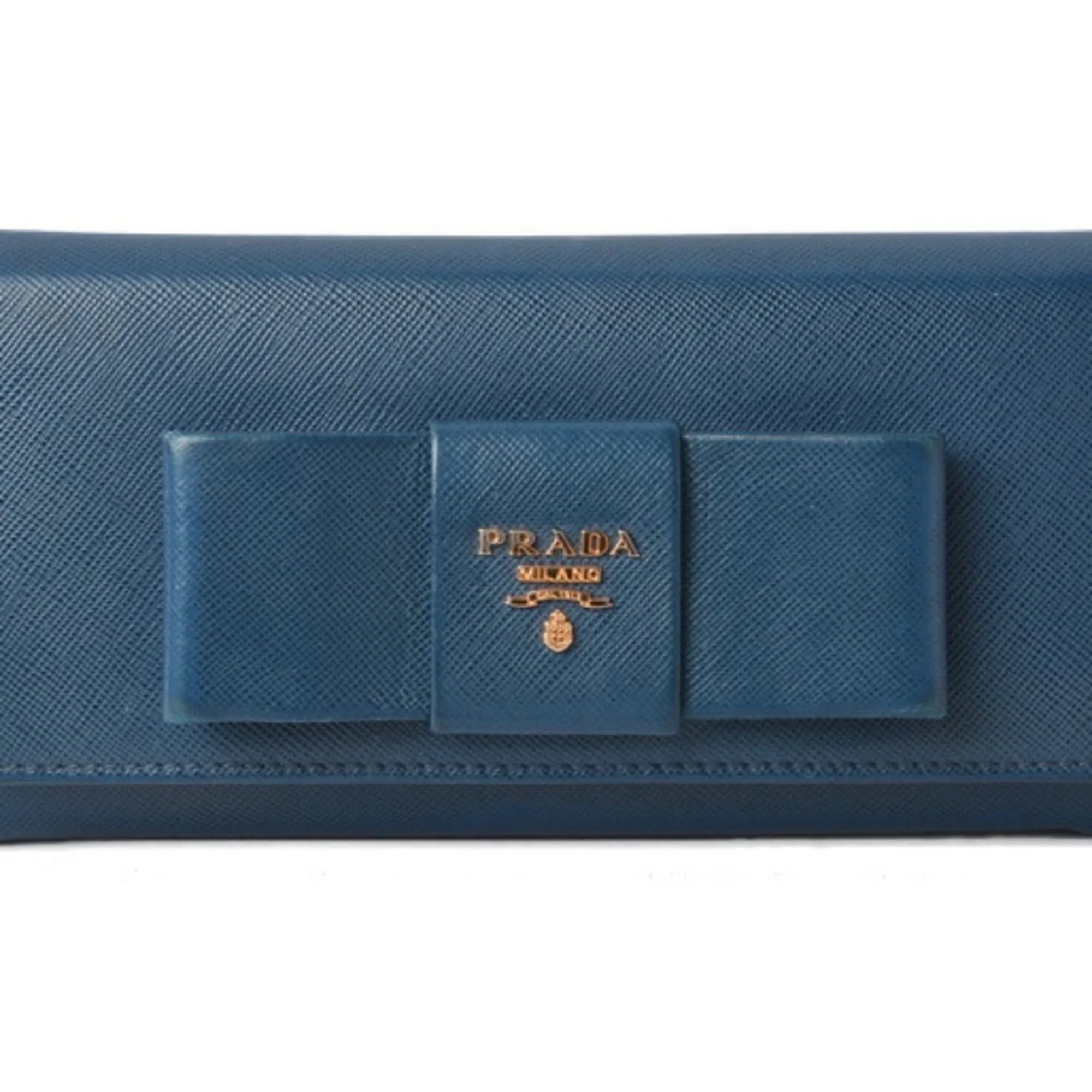 Pre-Owned Prada wallet PRADA long 1MH132 BLUETTE blue SAFFIANO FIOCCO embossed leather (Good)
