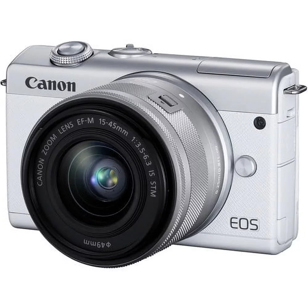 Canon EOS M200 Mirrorless Digital Camera with 15-45mm Lens (White) Kit with Spare Battery + 128GB Memory Card + More