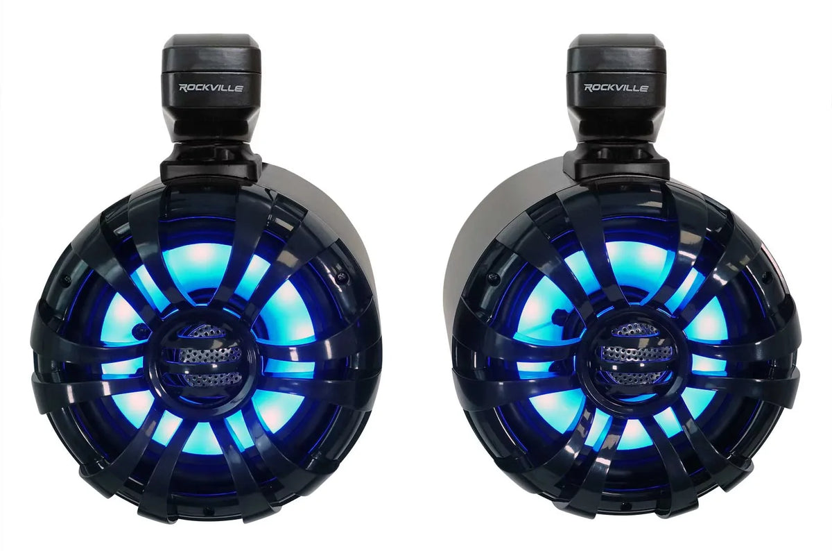 Pair Rockville WB65KLED 6.5" 600w Black Marine Wakeboard LED Tower Speakers+Remote