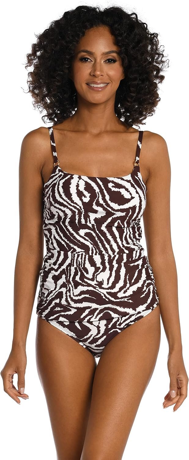 La Blanca Women's Lingerie Strap Tankini Swimsuit Top, Java//Fierce Lines, 8