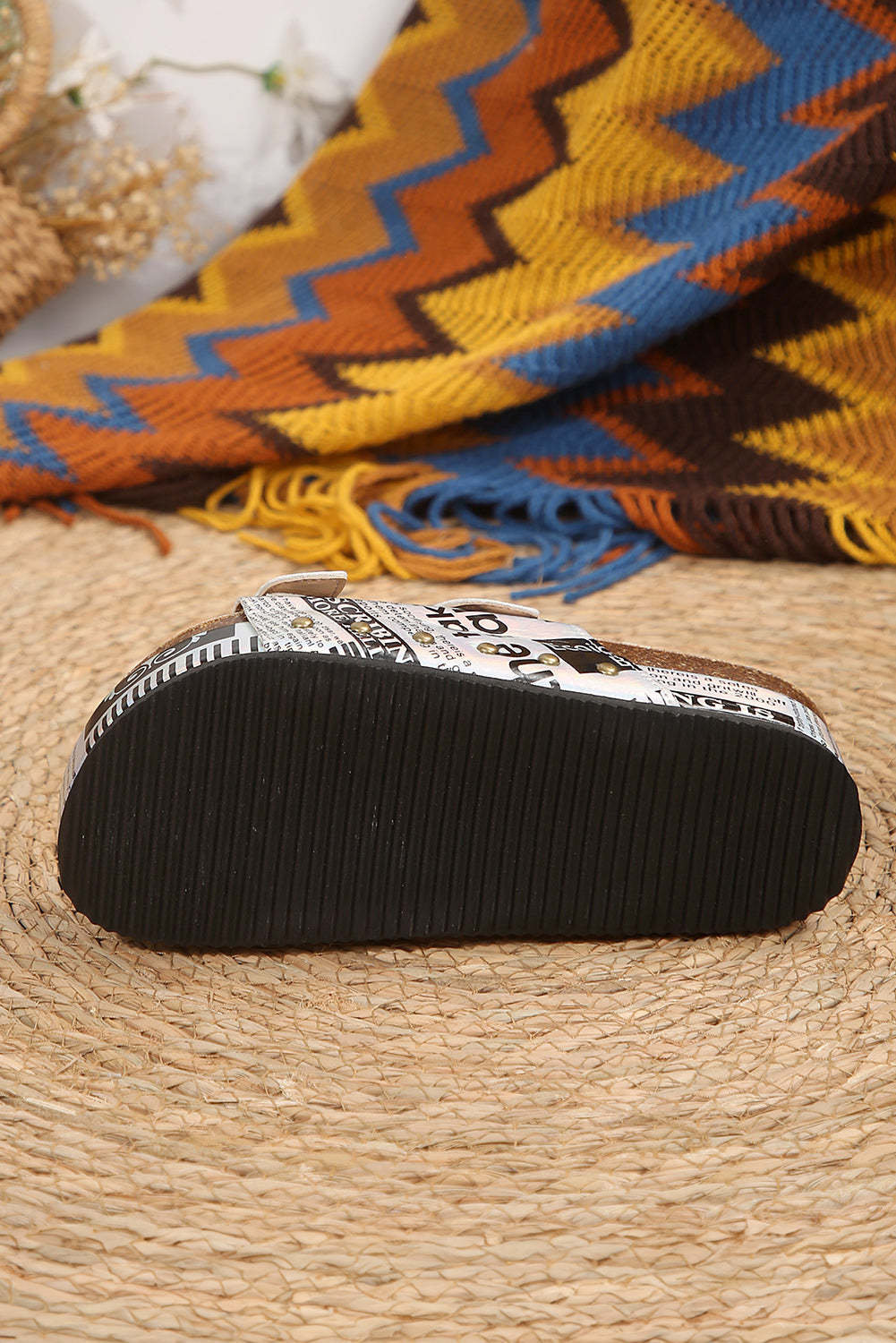 White Leathered Stud Dual Buckle PLatitudeform Slippers