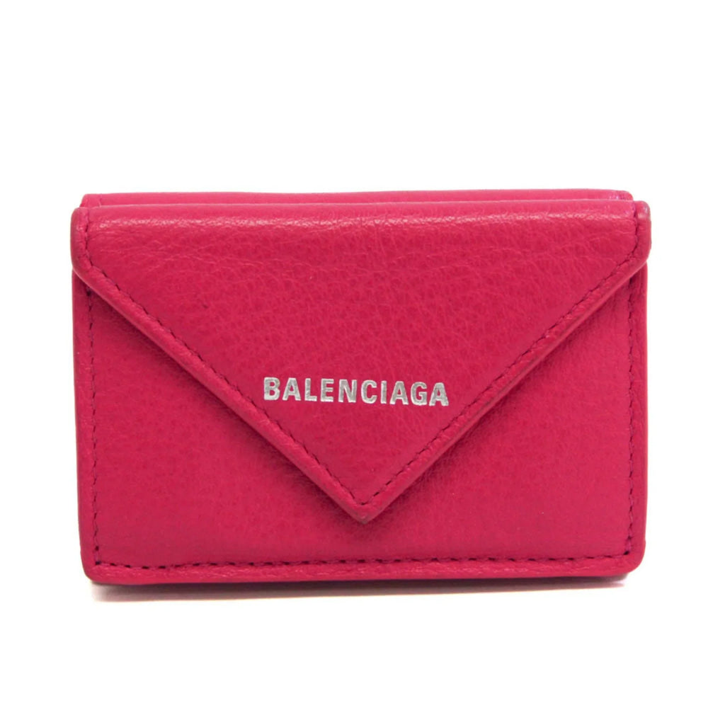 Pre-Owned Balenciaga Papier Mini 391446 Women's Leather Wallet (tri-fold) Pink (Good)