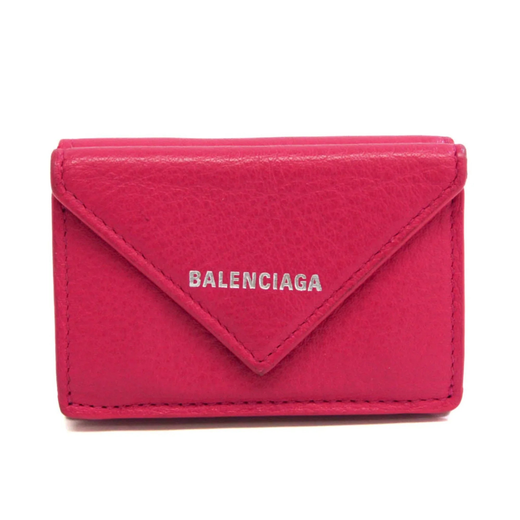 Pre-Owned Balenciaga Papier Mini 391446 Women's Leather Wallet (tri-fold) Pink (Good)
