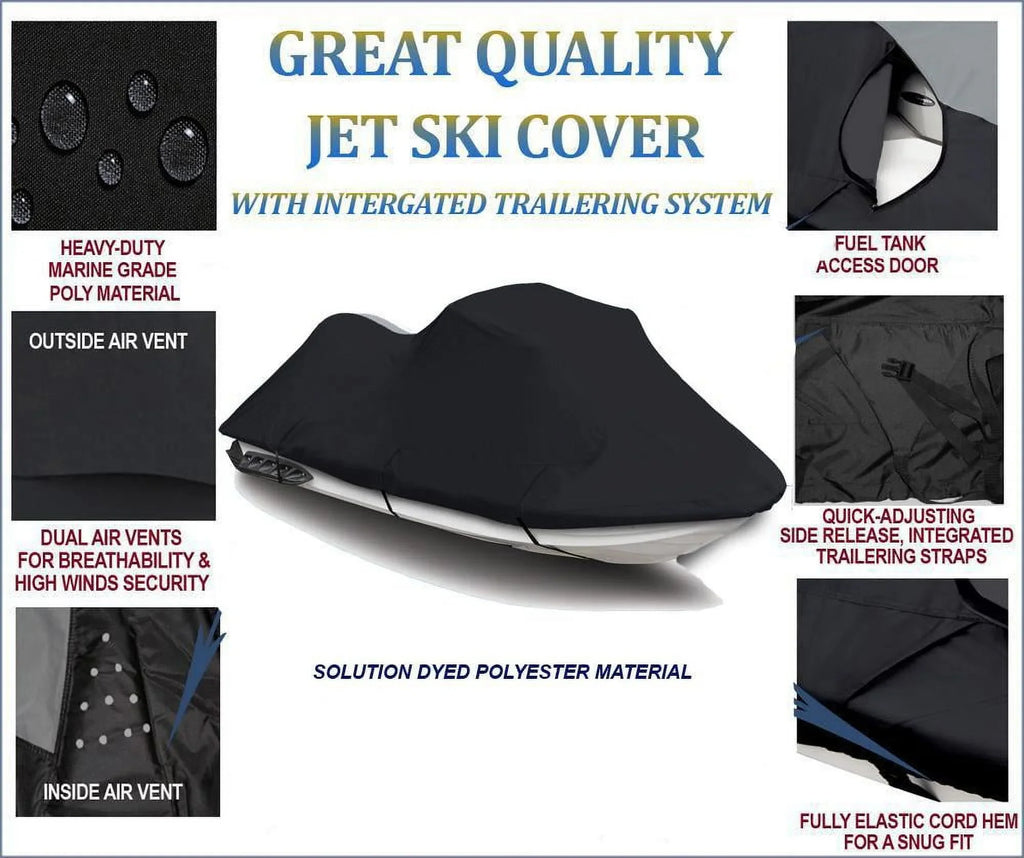 BLACK 600 DENIER JetSki Cover Compatible for Watercraft Jet Ski PWC Cover Yamaha VXR 2015 2016 2017