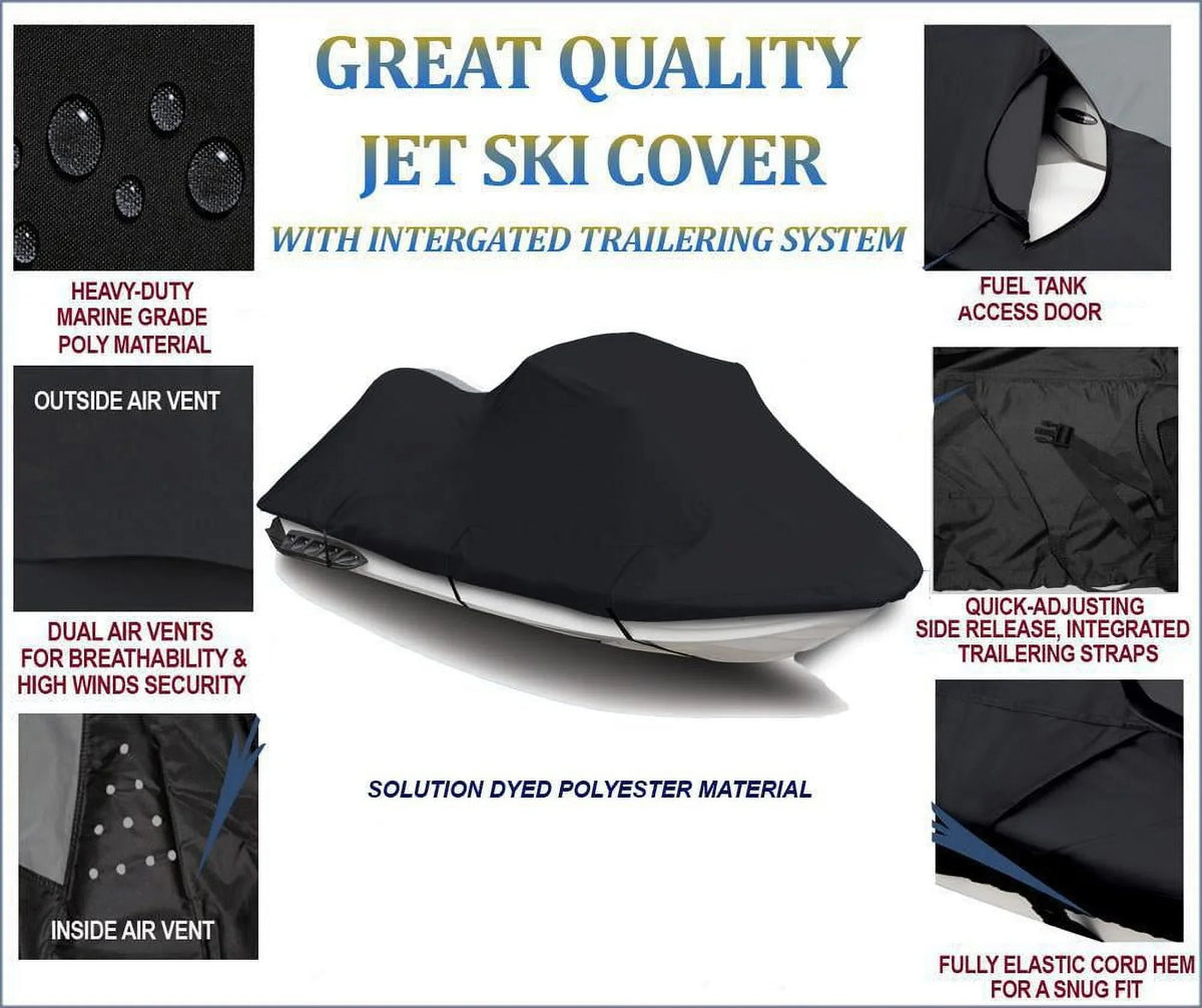 BLACK 600 DENIER JetSki Cover Compatible for Watercraft Jet Ski PWC Cover Yamaha VXR 2015 2016 2017