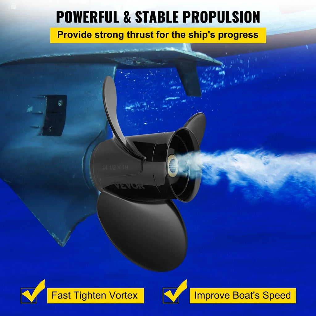 VEVOR Outboard Propeller, 3-Blade 14.5" x 19" Boat Propeller, Replace for OEM 3817468, Compatible with SX Sterndrives Outboard Volvo Penta Engine, Right-handed Aluminium Propeller & 19 Spline Teeth
