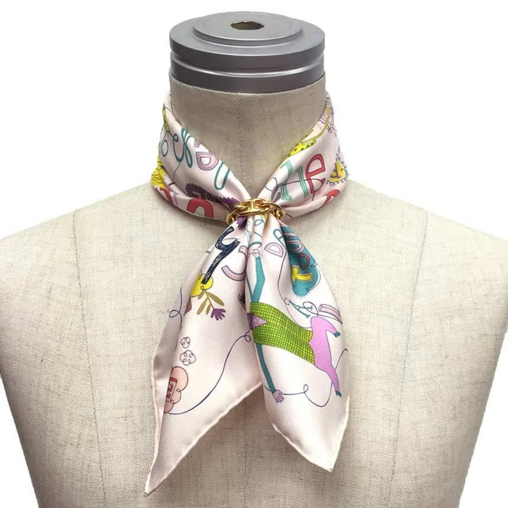 Pre-Owned HERMES Hermes Carre 45 Scarf Muffler LES CONFESSIONS Confession Light Pink ROSE PALE/VERT/JA 100% Silk (Like New)