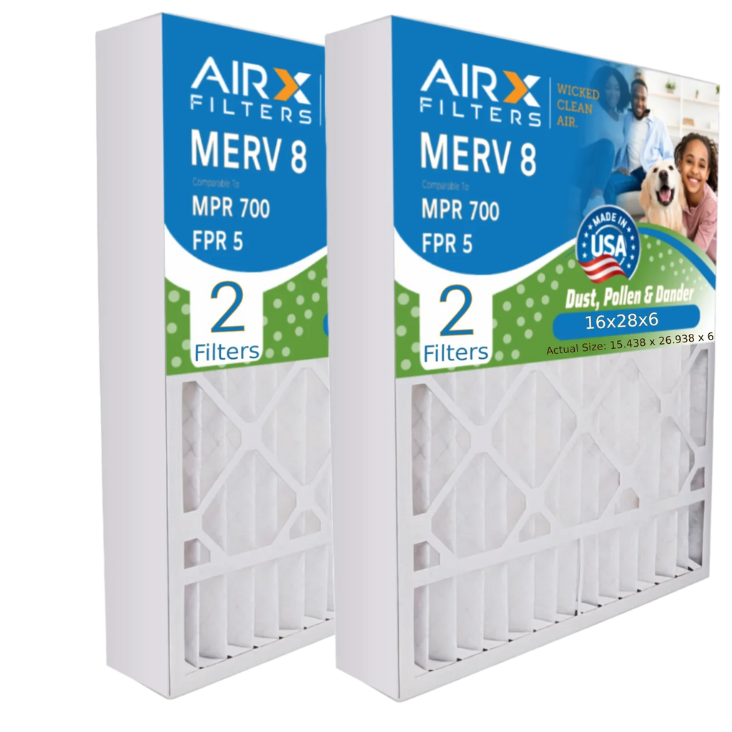 16x28x6 Air Filter MERV 8 Comparable to MPR 700 & FPR 5 Compatible with Aprilaire 401 Premium USA Made 16x28x6 Furnace Filter 2 Pack by AIRX FILTERS WICKED CLEAN AIR.