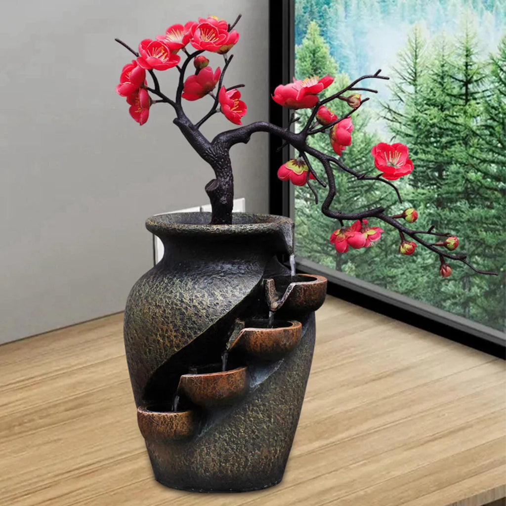 Creative SimuLatitudeion VaseThree-dimensional Tabletop Water Fountain Soothing Relaxation Flower Vase Craft Feng Shui Waterfall Fountains for Garden Office Living room Desk Decor Gifts